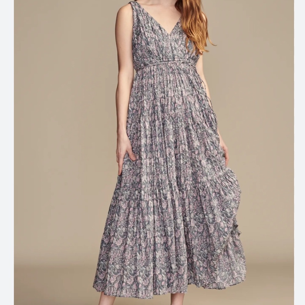 Lucky Brand Gray Floral Tiered Maxi Dress NEW